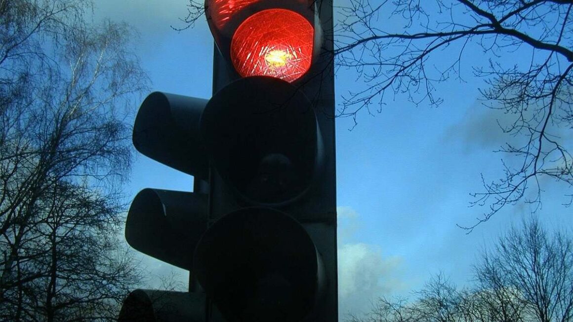Image showing traffic signal with red light on